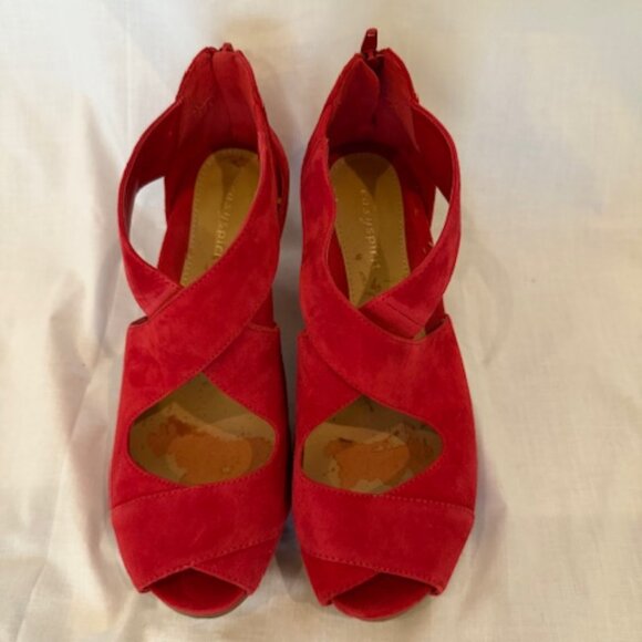 Easy Spirit Open Toe Red Platform Nubuck Leather Shoes US 8.5 - Picture 4 of 10